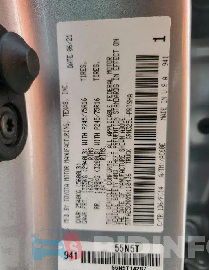 5TFAZ5CNXMX110436 Photo# 12