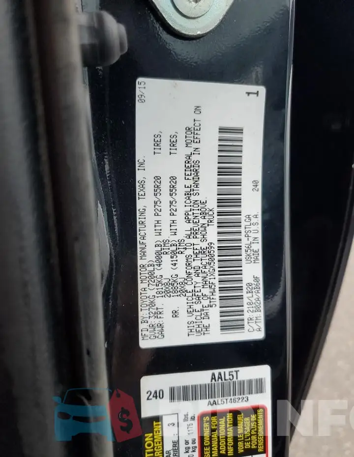 5TFHW5F1XGX500599 Photo# 12