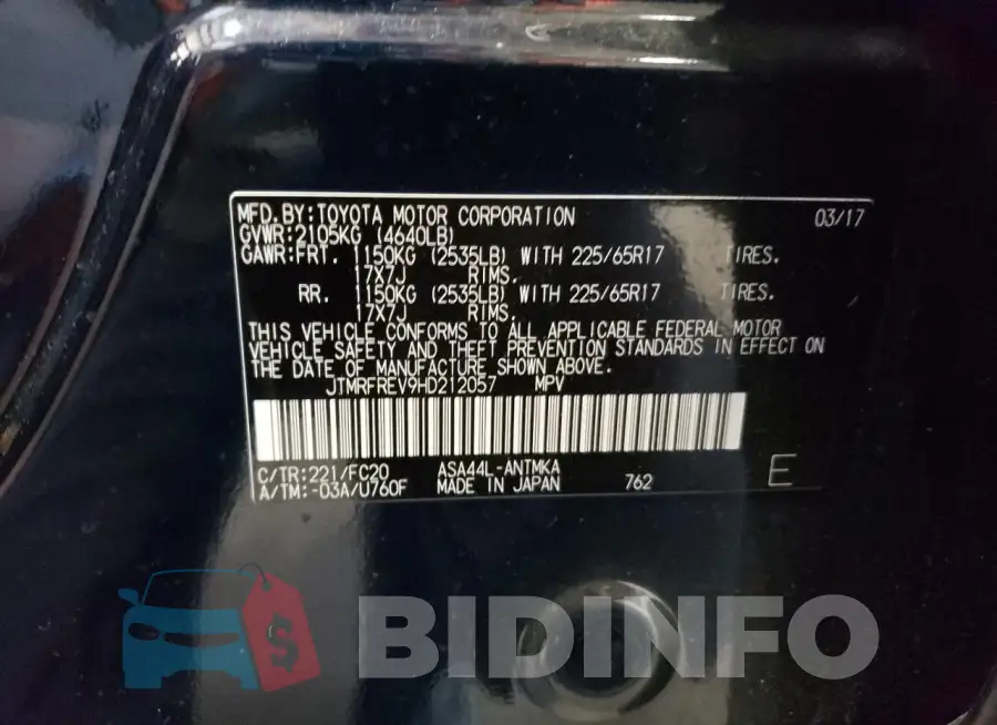 JTMRFREV9HD212057 Photo# 13