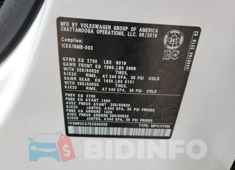 1V2MR2CA7KC580239 Photo# 13
