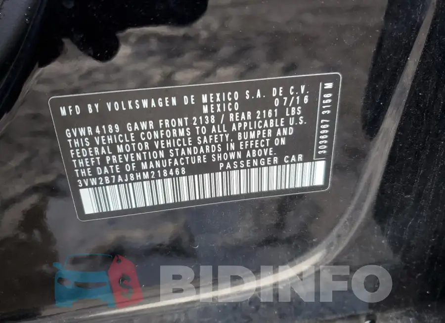 3VW2B7AJ8HM218468 Photo# 12