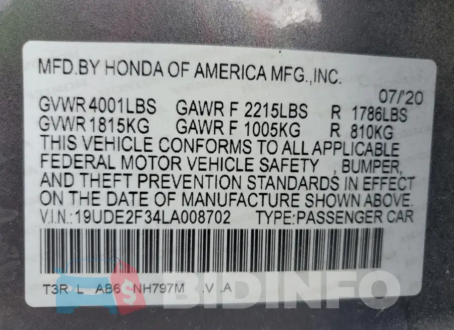 19UDE2F34LA008702 Photo# 12