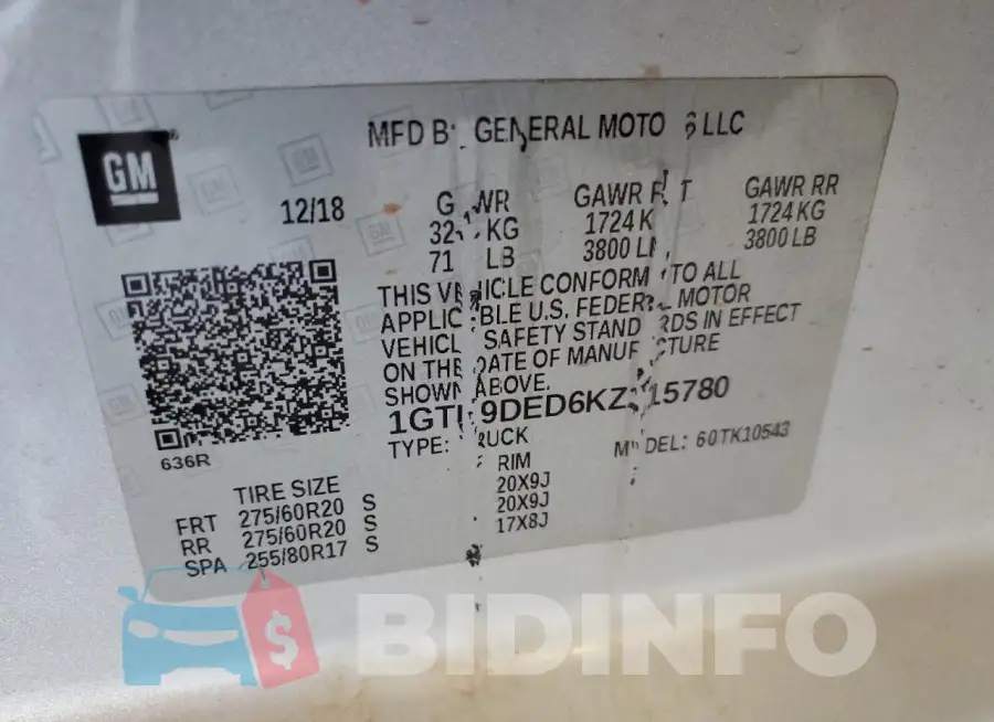 1GTU9DED6KZ215780 Photo# 12
