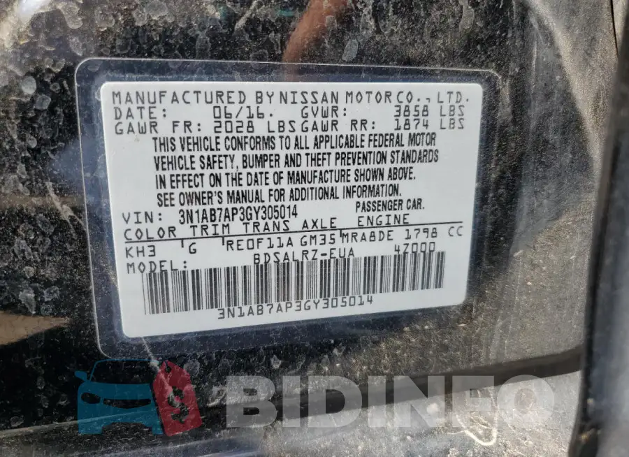 3N1AB7AP3GY305014 Photo# 12