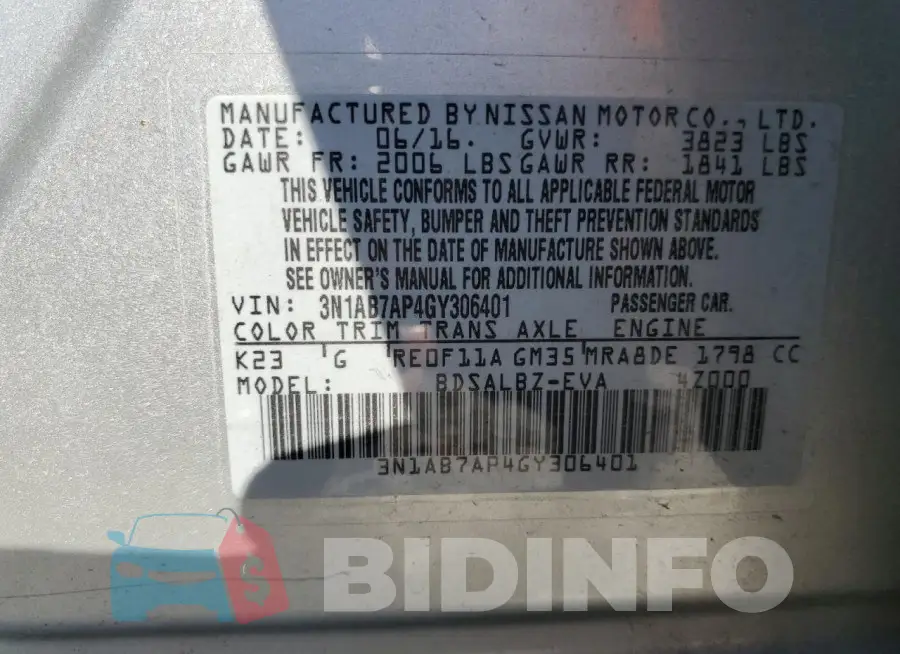 3N1AB7AP4GY306401 Photo# 12