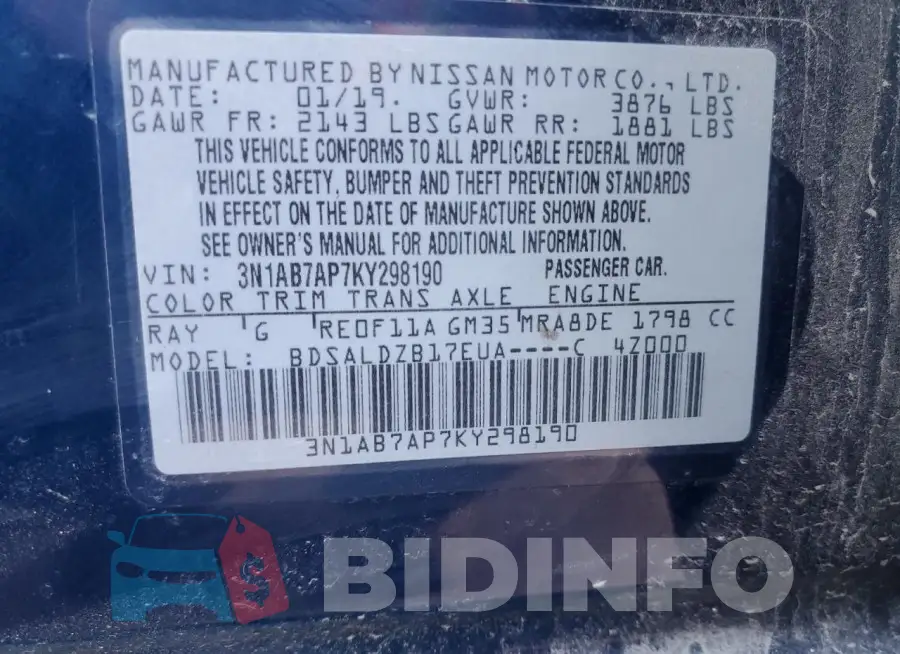 3N1AB7AP7KY298190 Photo# 13