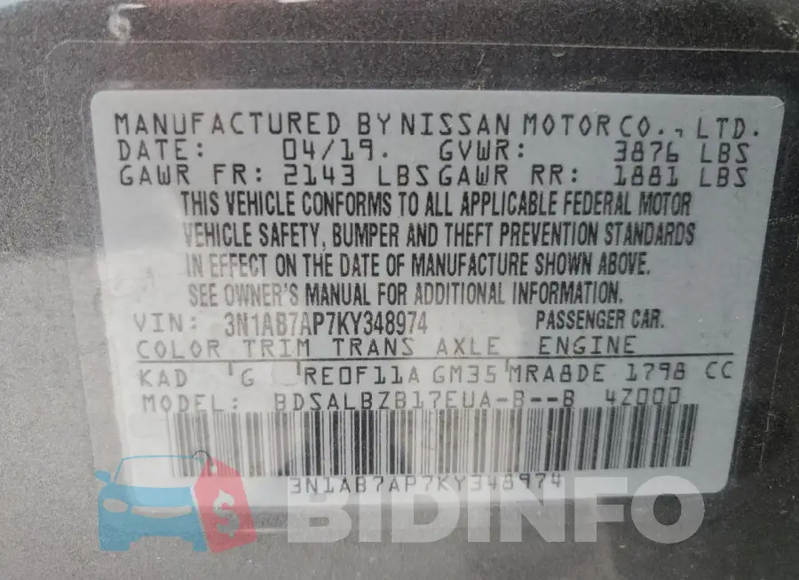 3N1AB7AP7KY348974 Photo# 12