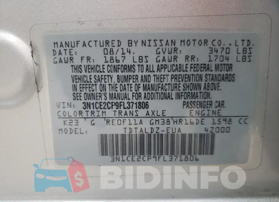 3N1CE2CP9FL371806 Photo# 13