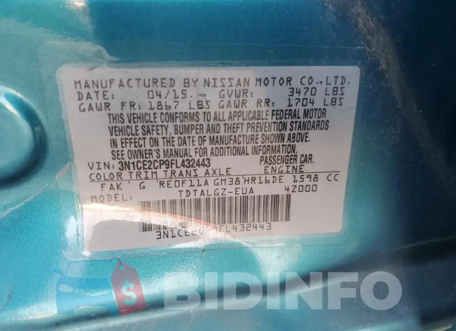3N1CE2CP9FL432443 Photo# 13