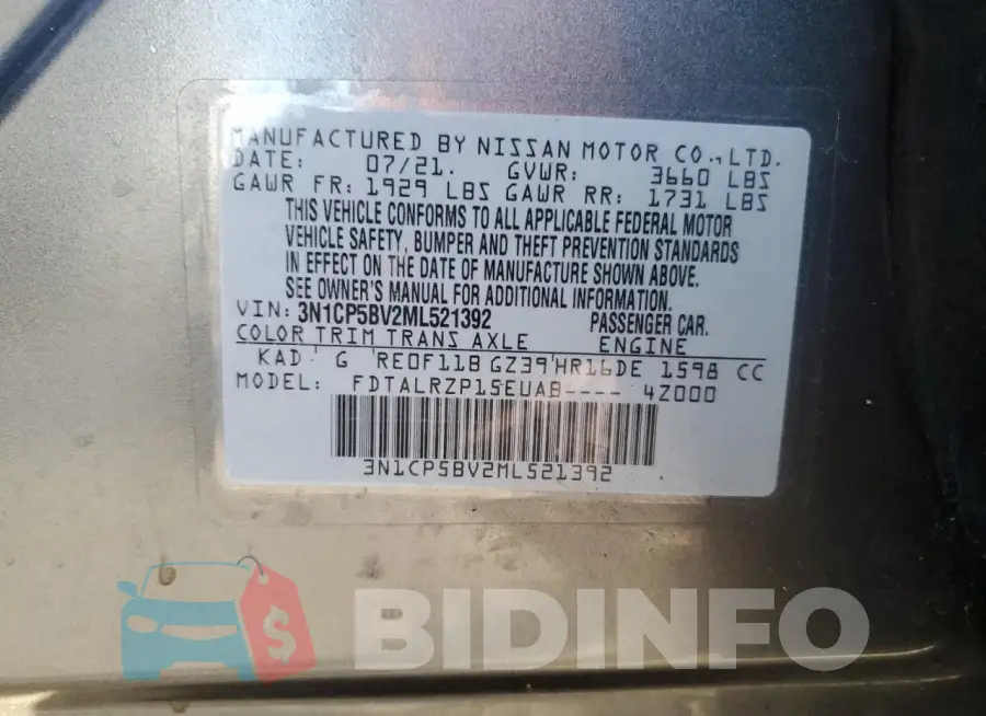 3N1CP5BV2ML521392 Photo# 12