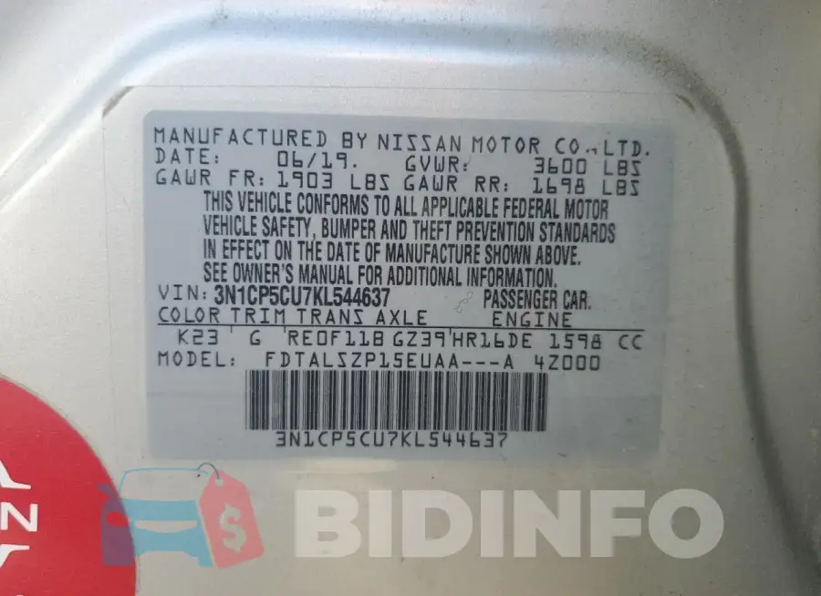 3N1CP5CU7KL544637 Photo# 12