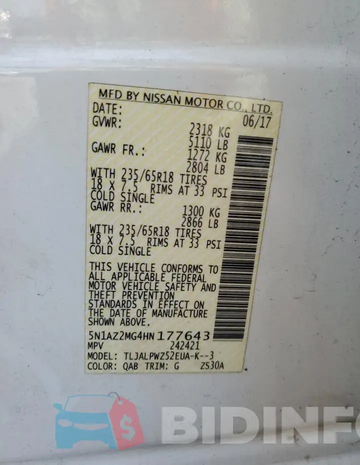 5N1AZ2MG4HN177643 Photo# 14