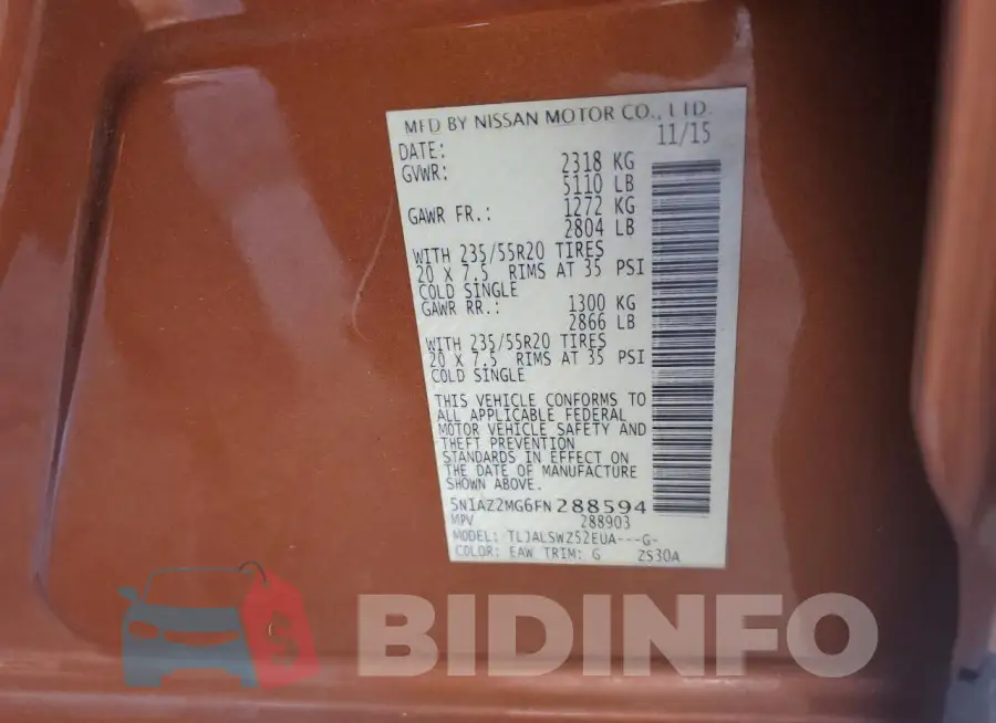 5N1AZ2MG6FN288594 Photo# 13