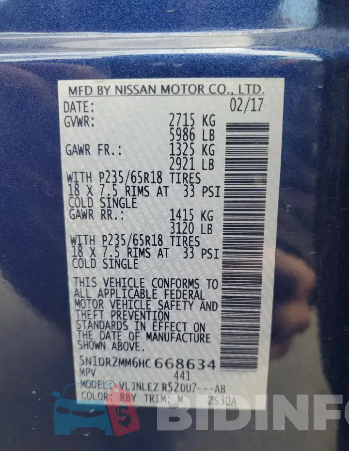 5N1DR2MM6HC668634 Photo# 13