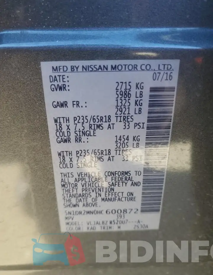 5N1DR2MN0HC600872 Photo# 13