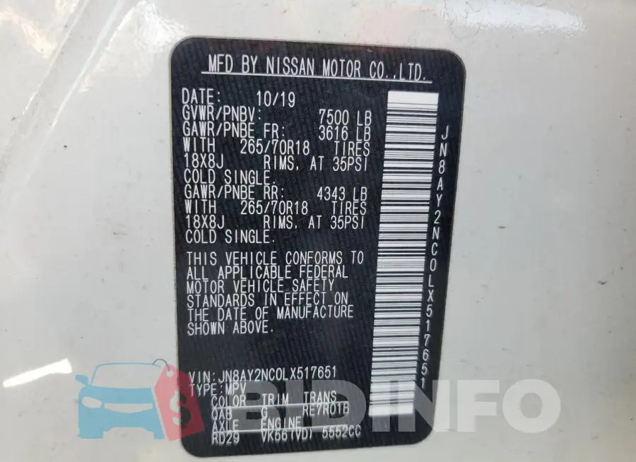 JN8AY2NC0LX517651 Photo# 13