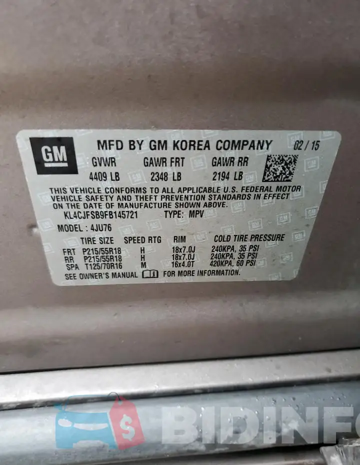 KL4CJFSB9FB145721 Photo# 13