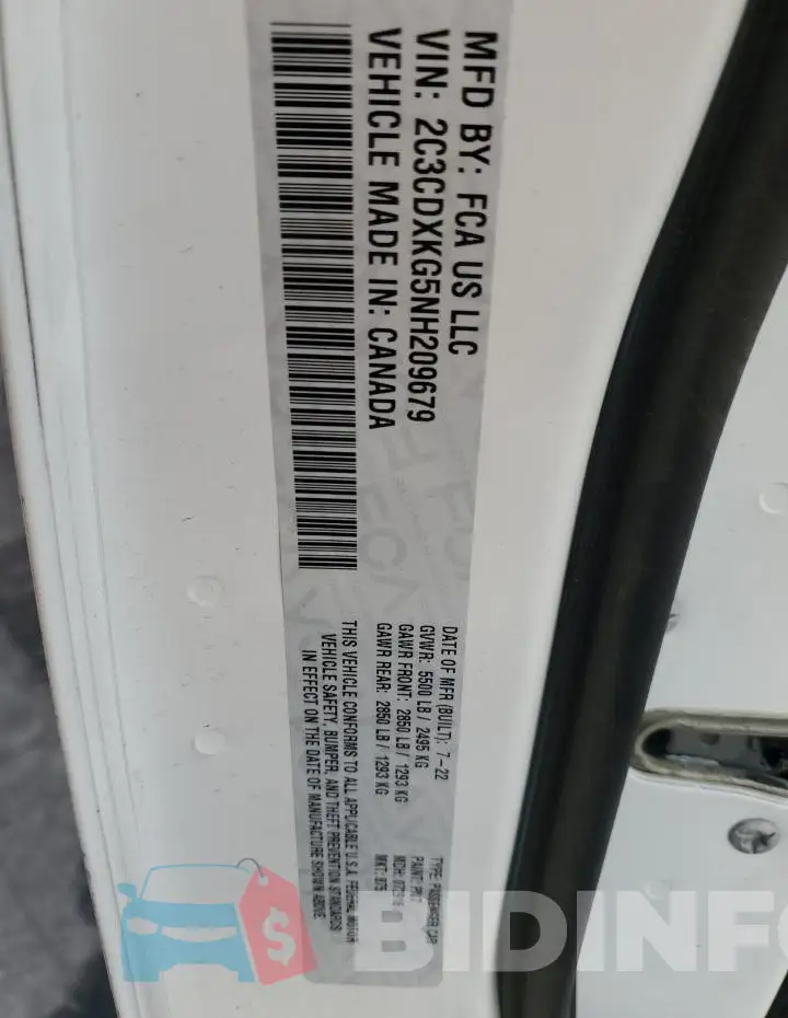 2C3CDXKG5NH209679 Photo# 13