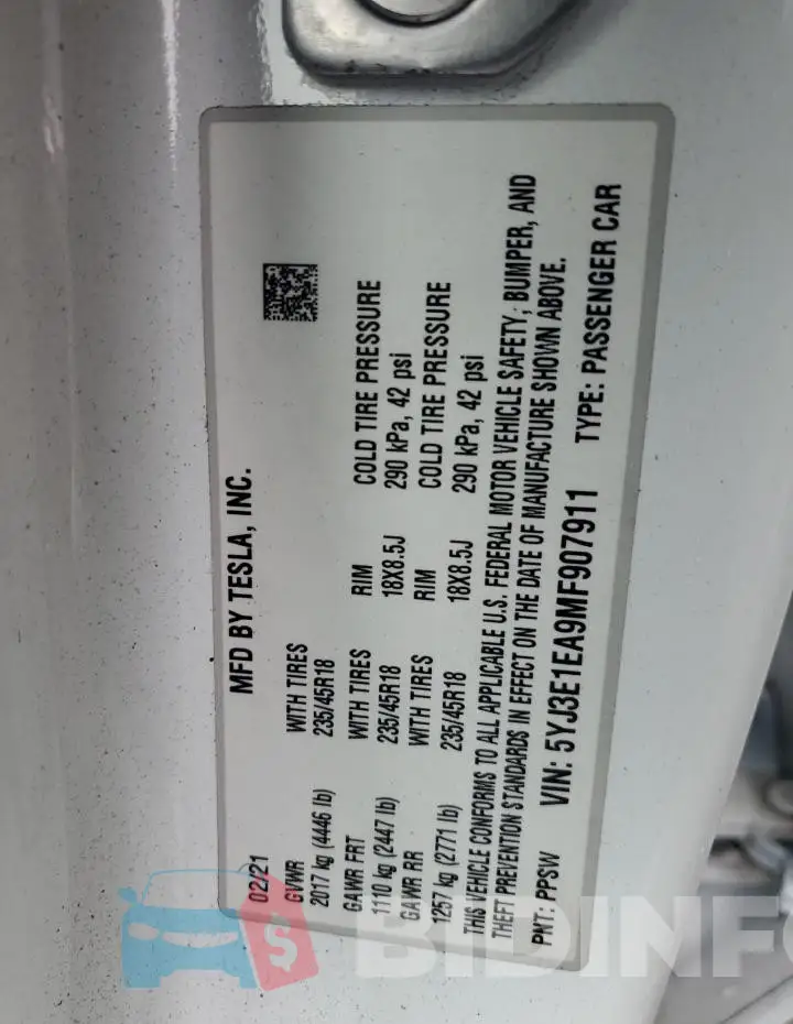 5YJ3E1EA9MF907911 Photo# 12