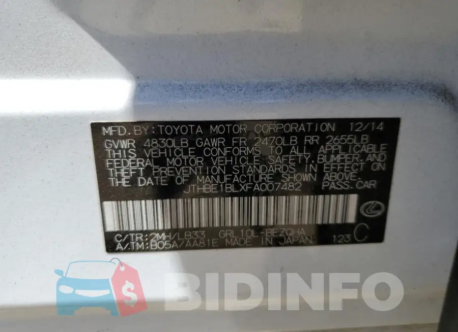 JTHBE1BLXFA007482 Photo# 12