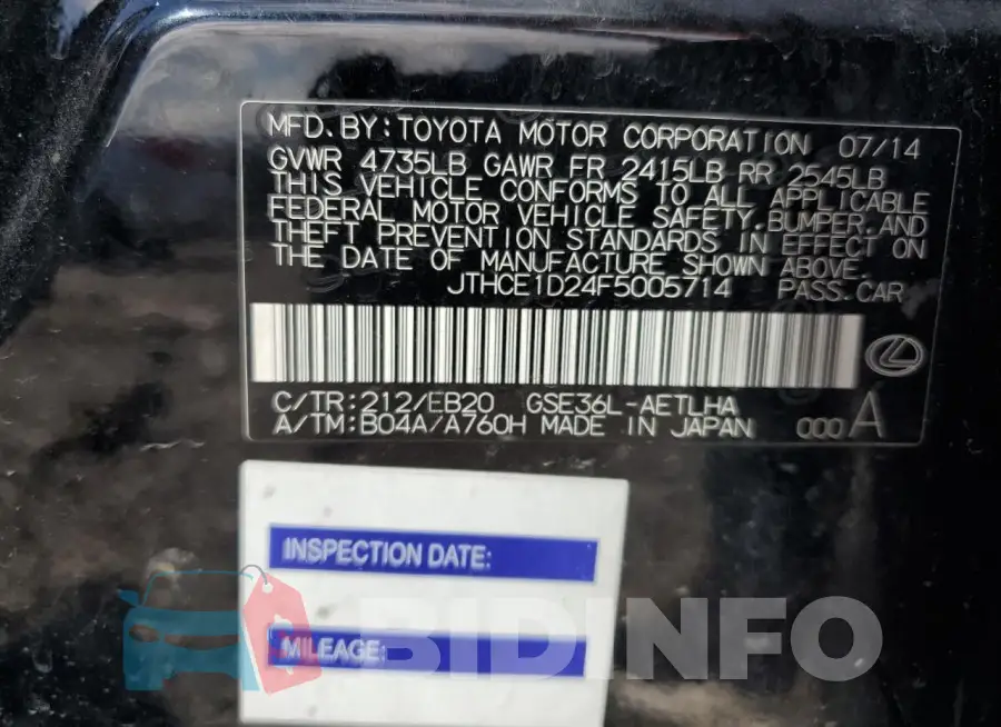 JTHCE1D24F5005714 Photo# 12