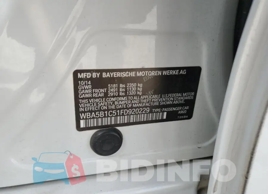 WBA5B1C51FD920229 Photo# 13
