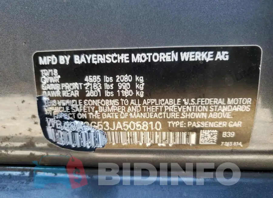 WBA8A3C53JA505810 Photo# 13