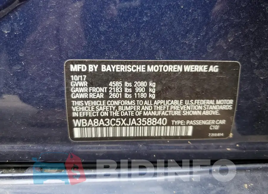 WBA8A3C5XJA358840 Photo# 13