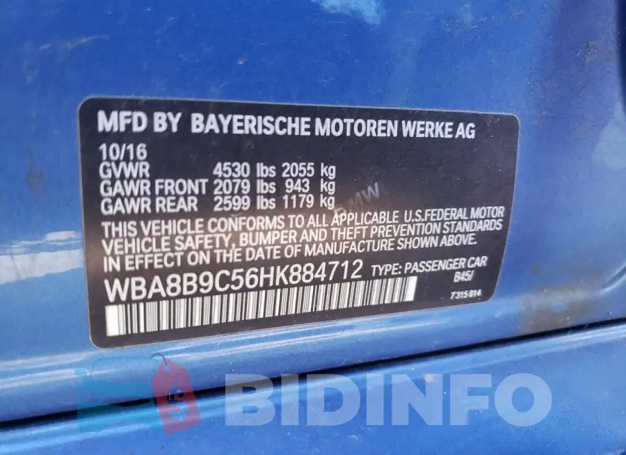 WBA8B9C56HK884712 Photo# 12