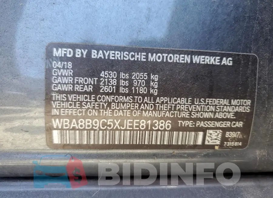 WBA8B9C5XJEE81386 Photo# 12