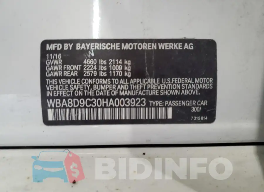 WBA8D9C30HA003923 Photo# 12