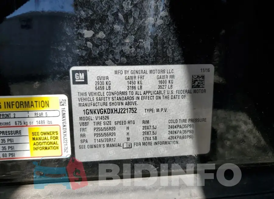 1GNKVGKDXHJ221752 Photo# 13