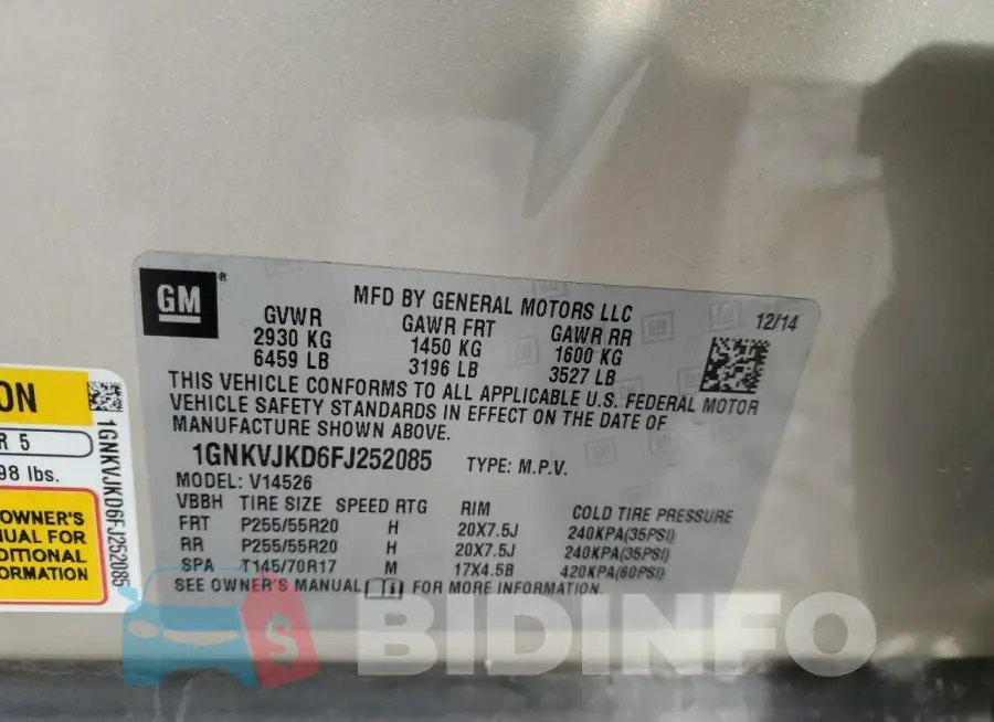 1GNKVJKD6FJ252085 Photo# 13