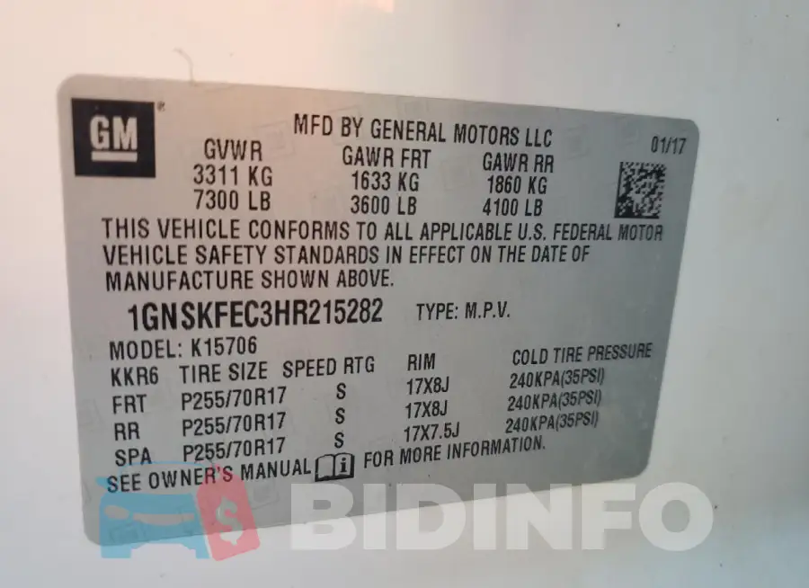 1GNSKFEC3HR215282 Photo# 13
