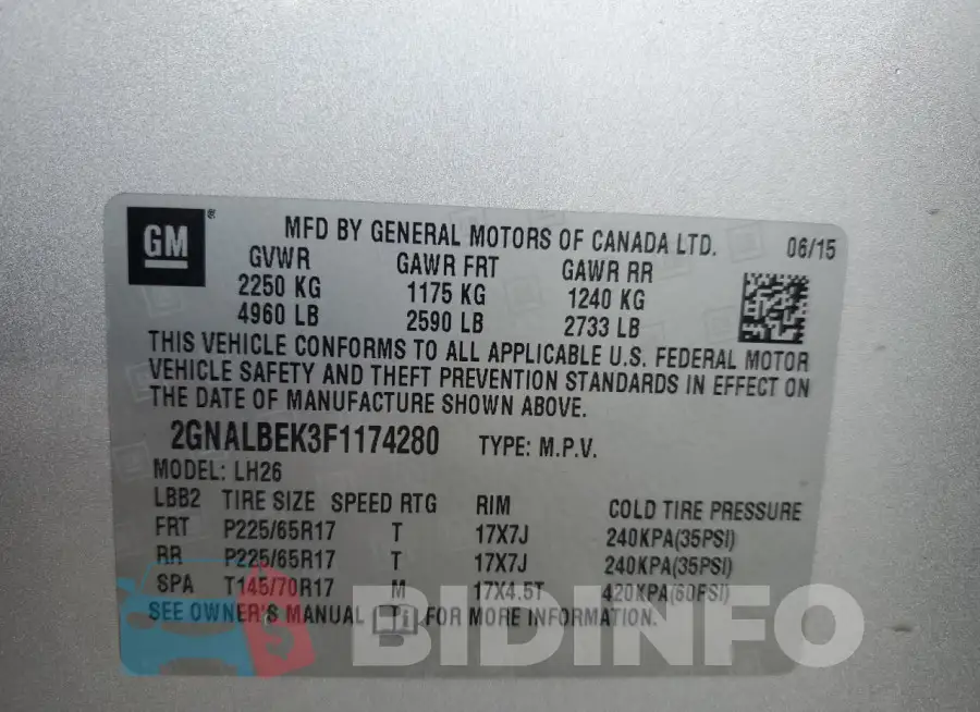 2GNALBEK3F1174280 Photo# 14