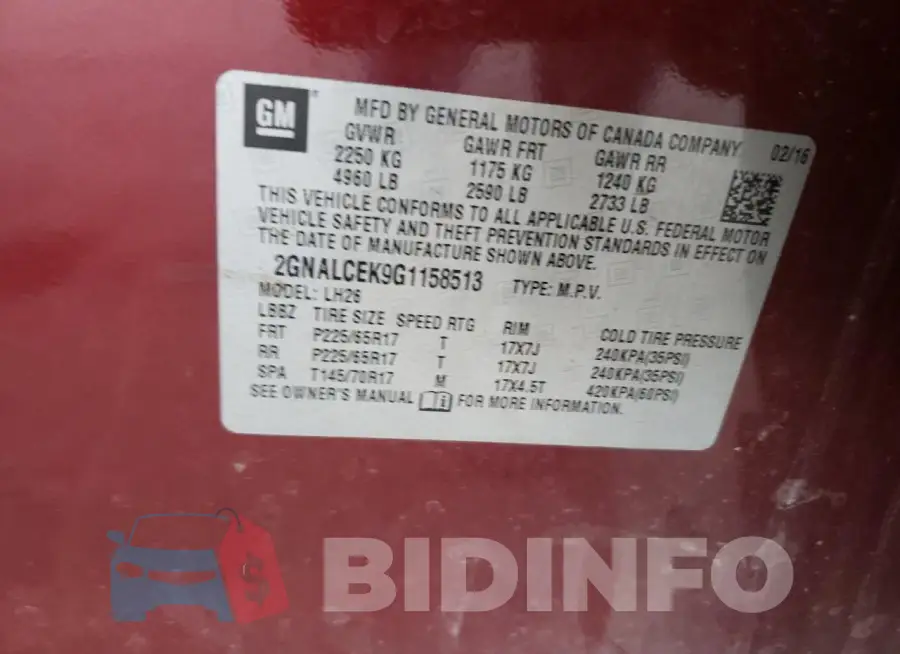 2GNALCEK9G1158513 Photo# 13