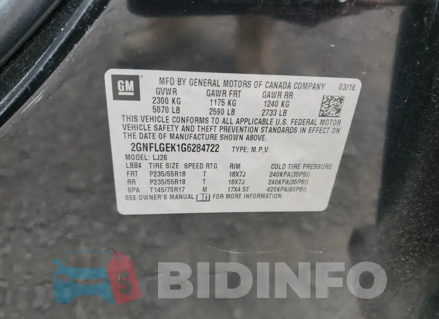 2GNFLGEK1G6284722 Photo# 14
