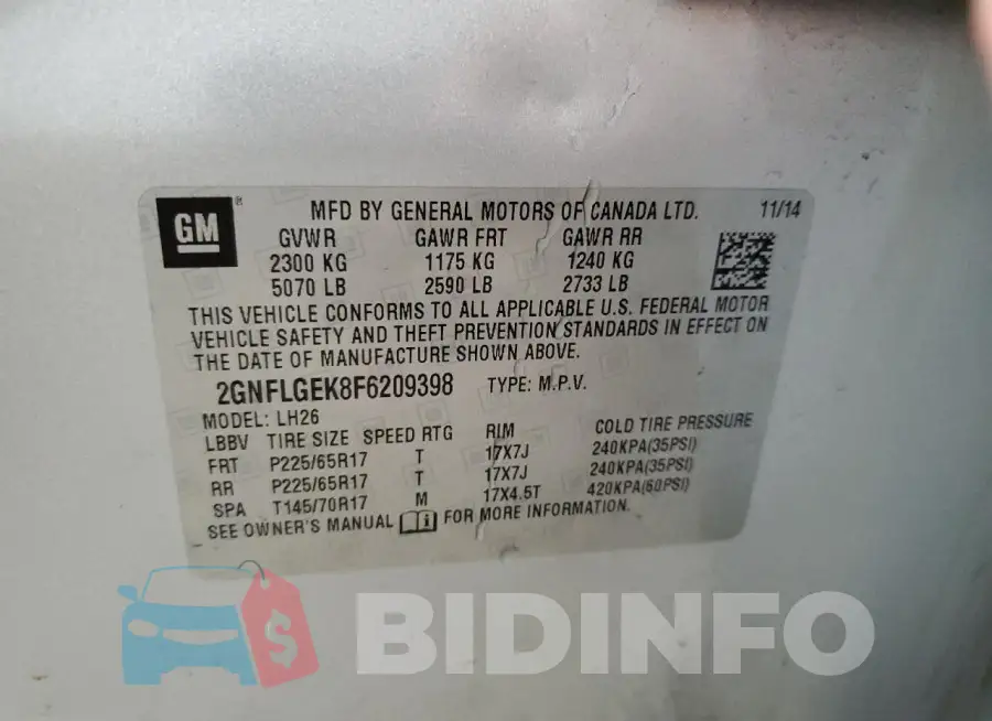 2GNFLGEK8F6209398 Photo# 13