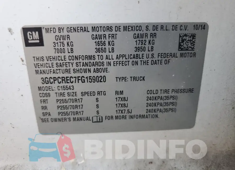3GCPCREC7FG159020 Photo# 12