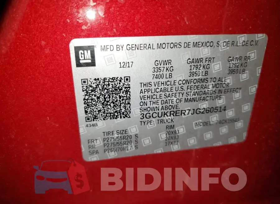 3GCUKRER7JG260514 Photo# 12