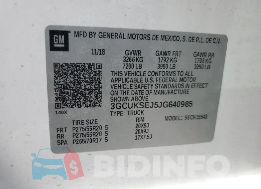 3GCUKSEJ5JG640985 Photo# 12