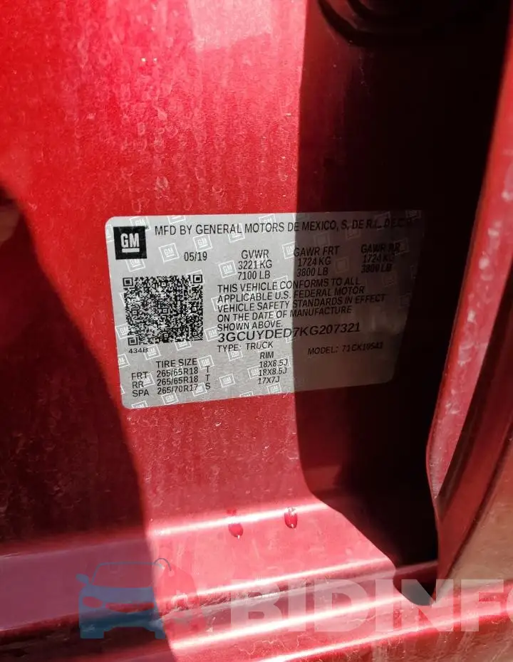 3GCUYDED7KG207321 Photo# 12