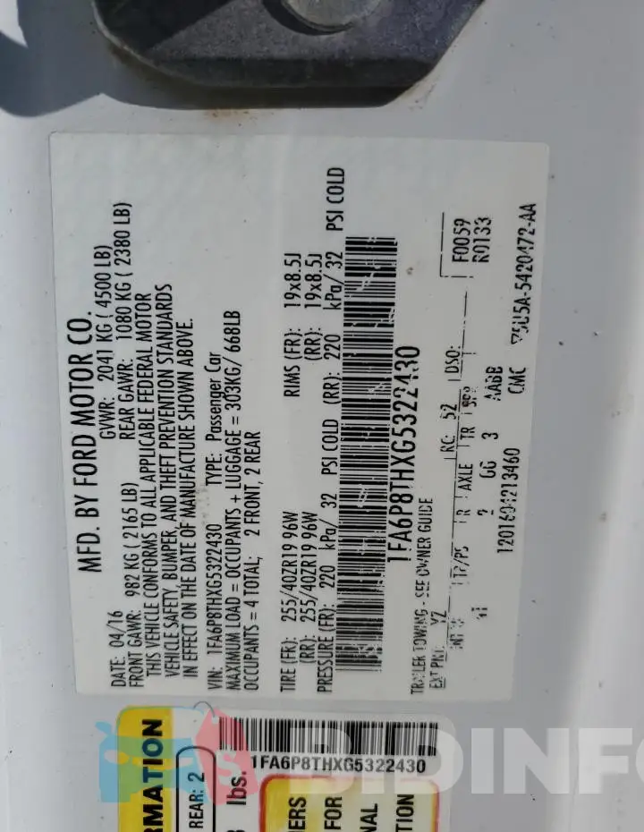1FA6P8THXG5322430 Photo# 12