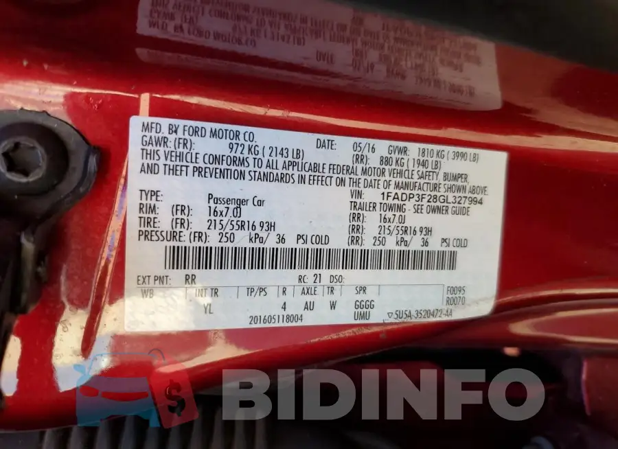 1FADP3F28GL327994 Photo# 12