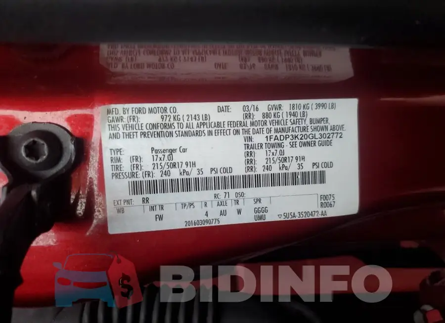 1FADP3K20GL302772 Photo# 13