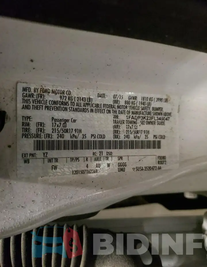 1FADP3K23FL345047 Photo# 12