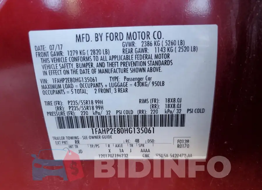 1FAHP2E80HG135061 Photo# 12