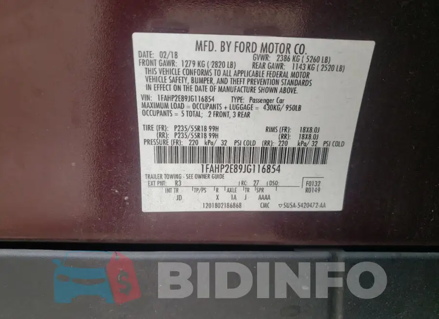 1FAHP2E89JG116854 Photo# 13