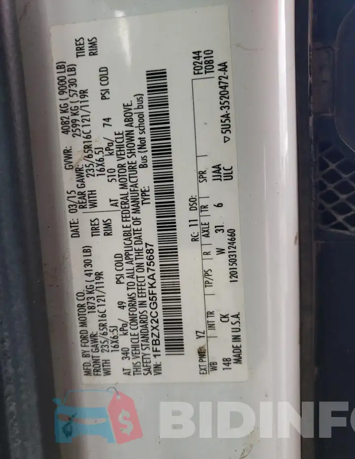 1FBZX2CG5FKA75687 Photo# 13