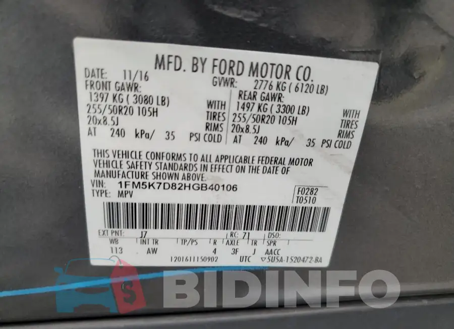 1FM5K7D82HGB40106 Photo# 13